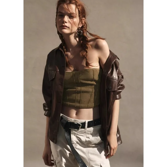 NWT Anthropologie Pilcro Corset Sweater Top Women's Medium Stretch Bohemian NEW! - Picture 3 of 10